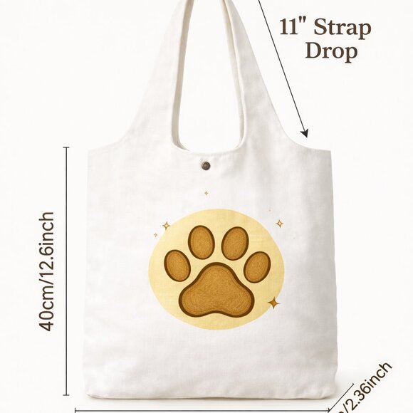 White Reusable Tote Bag with Kawaii Paw - Picture 5 of 5